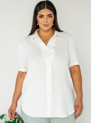 Camisa Feminina Plus Size Branca Babados