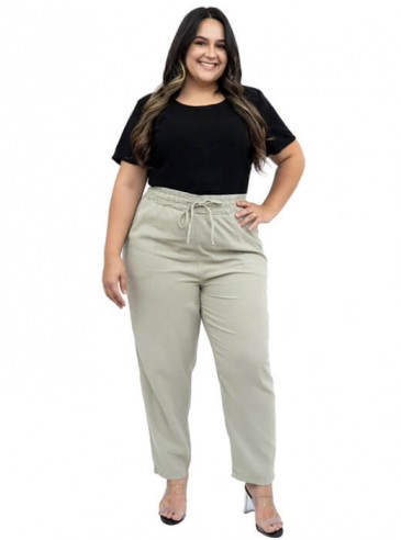 Calça Feminina Plus Size, Cós de Elastico, Caqui