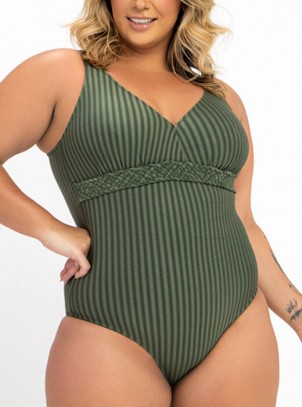 Maiô Plus Size Sem Bojo, Trança, Verde Escuro