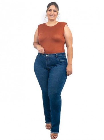 Calça Feminina Plus Size Reta, Barra Desfiada