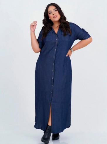 Vestido Longo de Jeans Plus Size