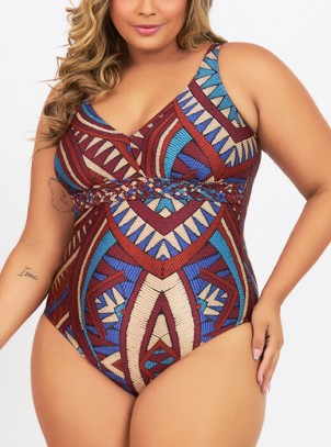 Maiô Plus Size Sem Bojo, Etnico, Trança