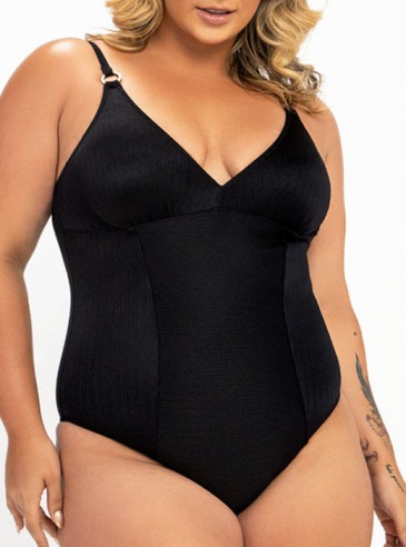 Maiô Plus Size Preto Zero Barriga Bojo Removível