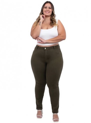 Calça Feminina Plus Size Skinny Sarja Verde