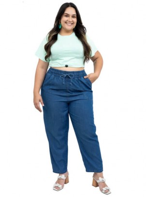 Calça Feminina Plus Size Cropped, Cós de Elastico