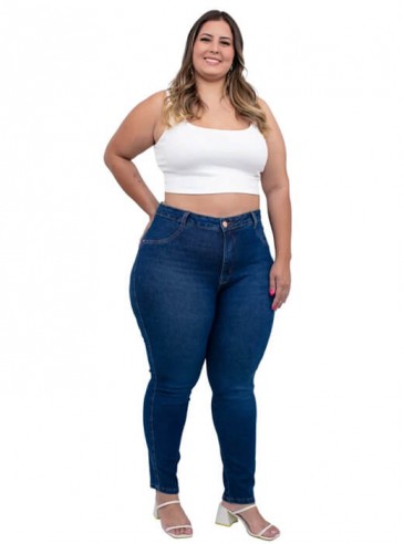 Calça Plus Size Skinny Cropped Cintura Alta