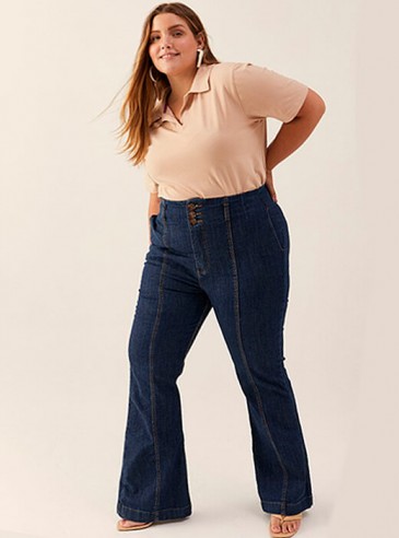 Calça Flare Jeans com Elastano Plus Size