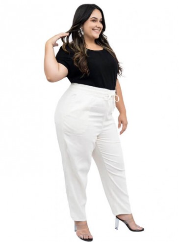 Calça Feminina Plus Size, Cós de Elastico, Off-White