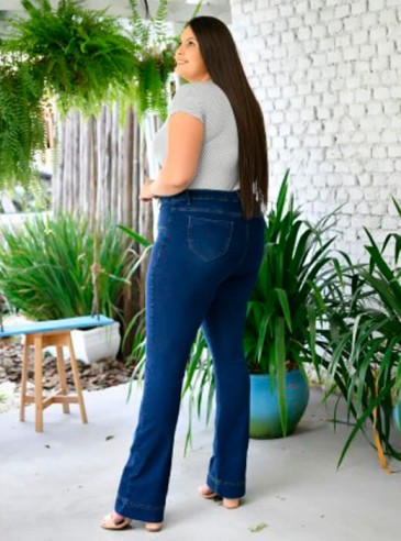 Calça Flare Jeans Plus Size Escura Best Size - E-commerce